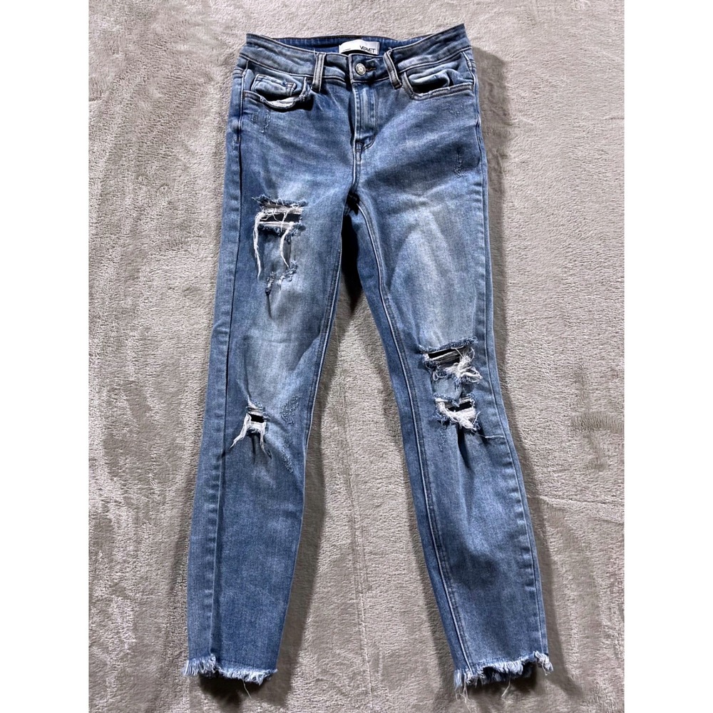 Vervet Skinny Jeans Women's 26 Distressed Frayed Hem VT856 Blue